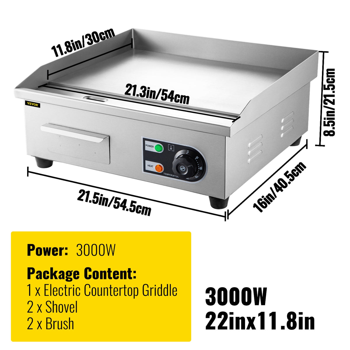 Electric Griddle Flat Top Grill 3000W Hot Plate BBQ Countertop Commercial 